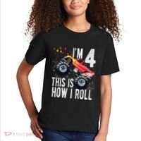 4 Year Old 4th Birthday Boy Monster Truck Car Kids T-Shirt thumb 2