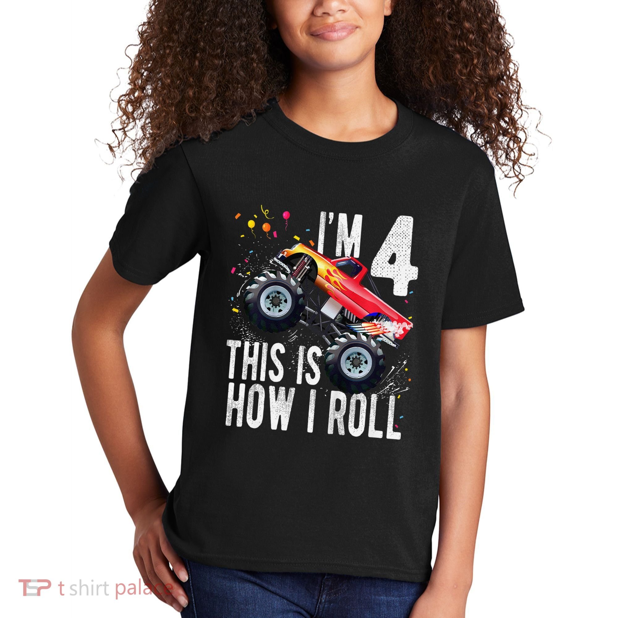 4 Year Old 4th Birthday Boy Monster Truck Car Kids T-Shirt