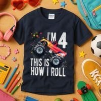4 Year Old 4th Birthday Boy Monster Truck Car Kids T-Shirt thumb 3