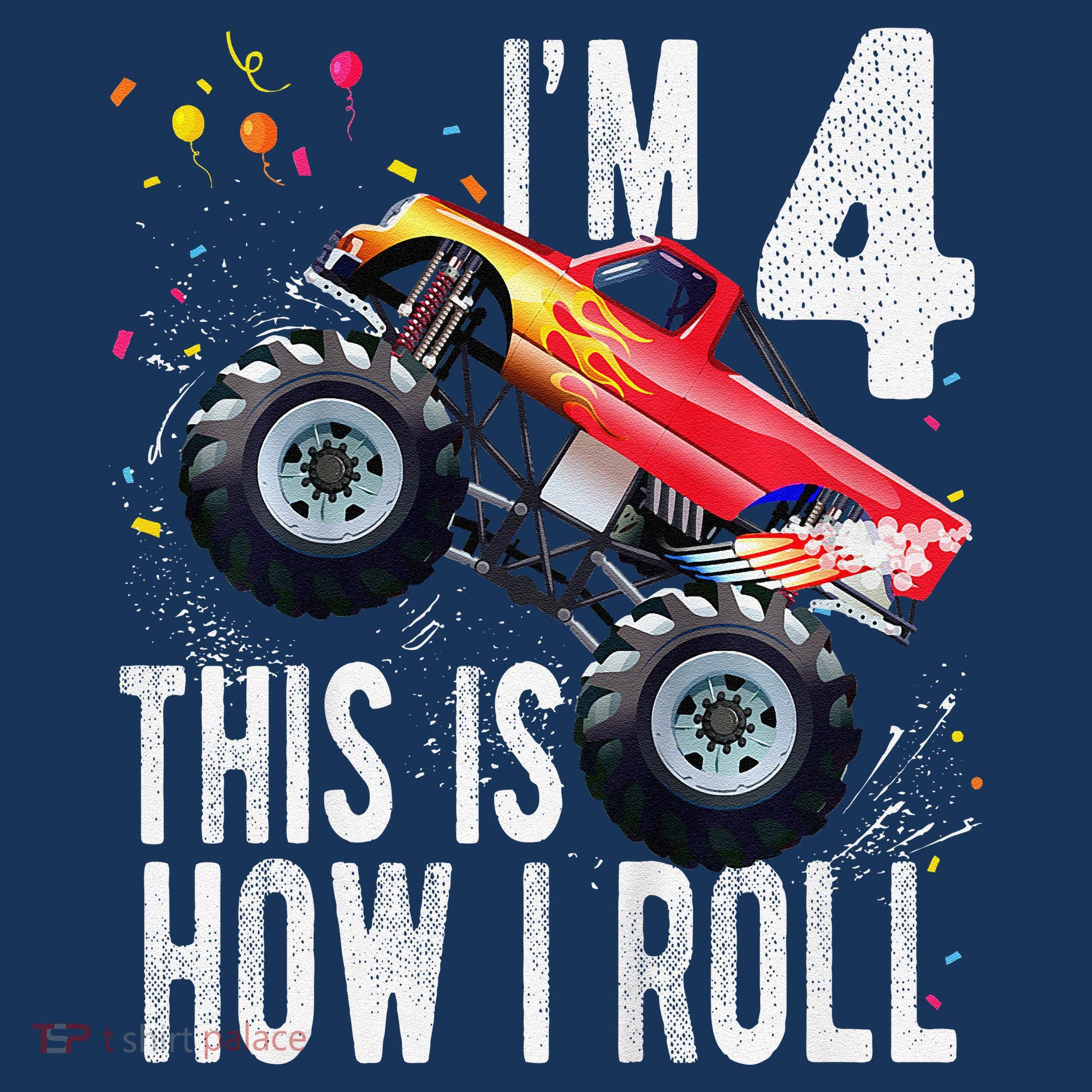 4 Year Old 4th Birthday Boy Monster Truck Car Kids T-Shirt