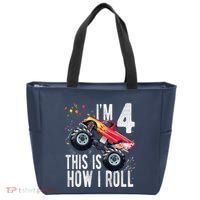 4 Year Old 4th Birthday Boy Monster Truck Car Tote Bag thumb 0