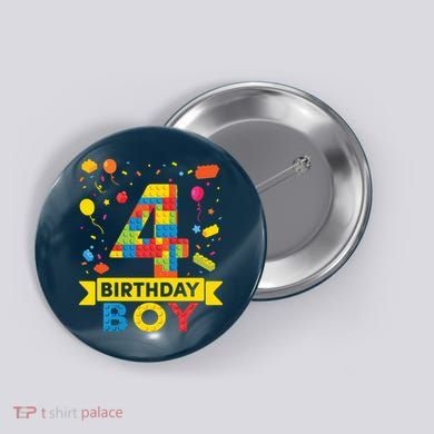 4 Year Old Building Blocks 4th Birthday Boy Button