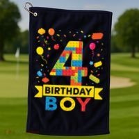 4 Year Old Building Blocks 4th Birthday Boy Golf Towel thumb 1