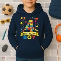 4 Year Old Building Blocks 4th Birthday Boy Kids Hoodie thumb 2