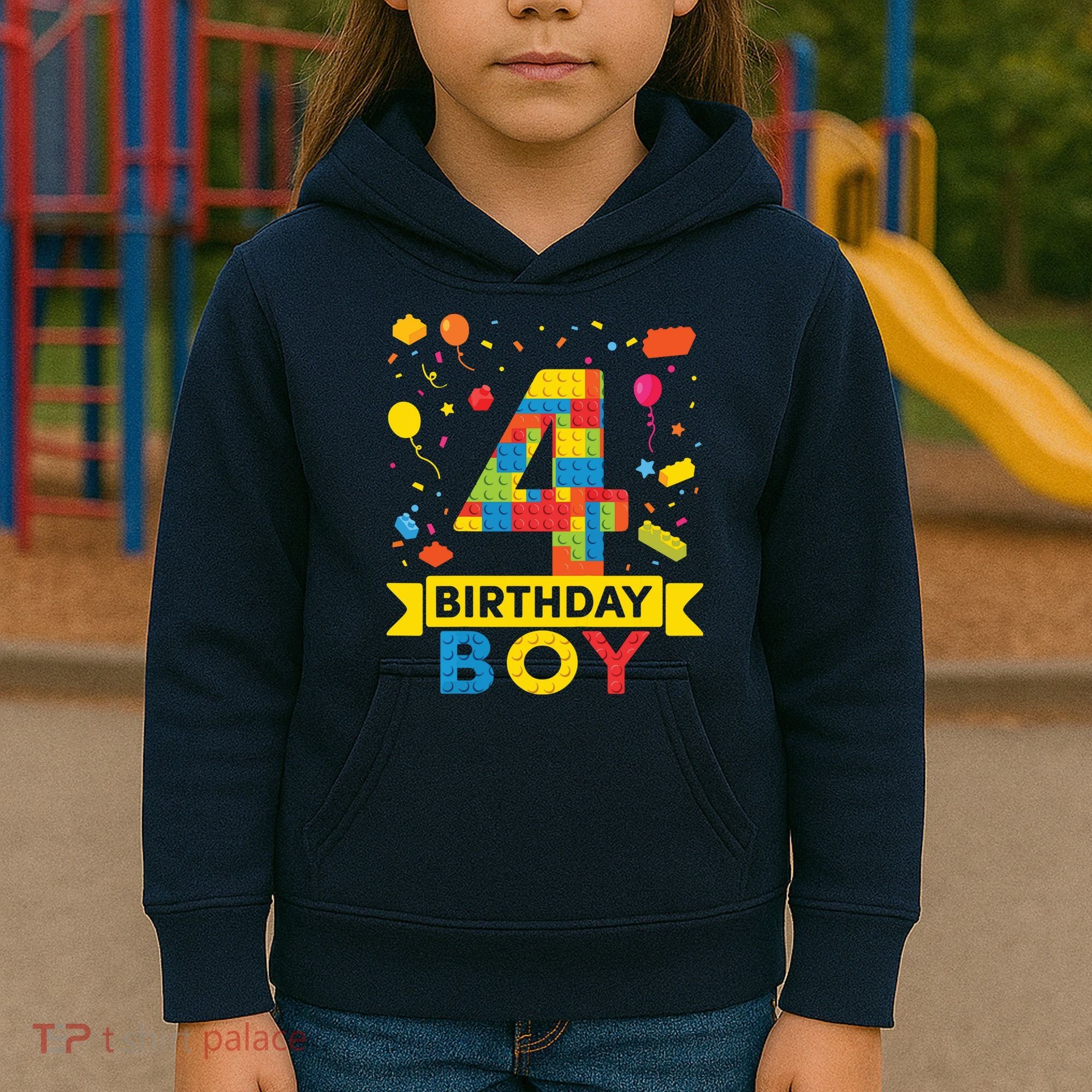 4 Year Old Building Blocks 4th Birthday Boy Kids Hoodie