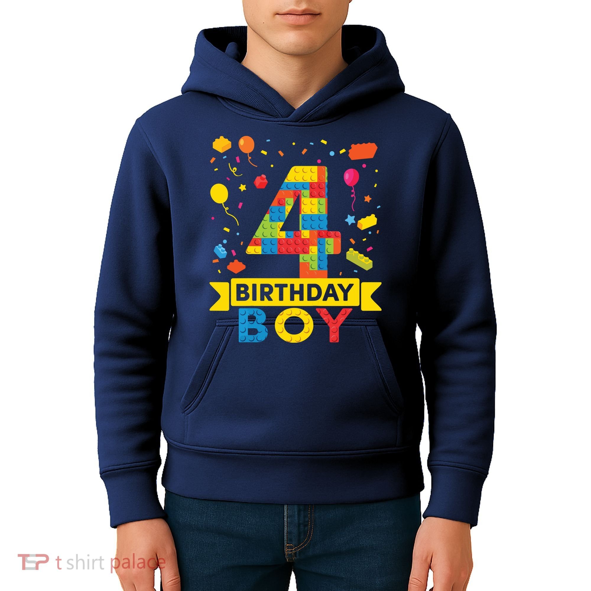4 Year Old Building Blocks 4th Birthday Boy Kids Hoodie
