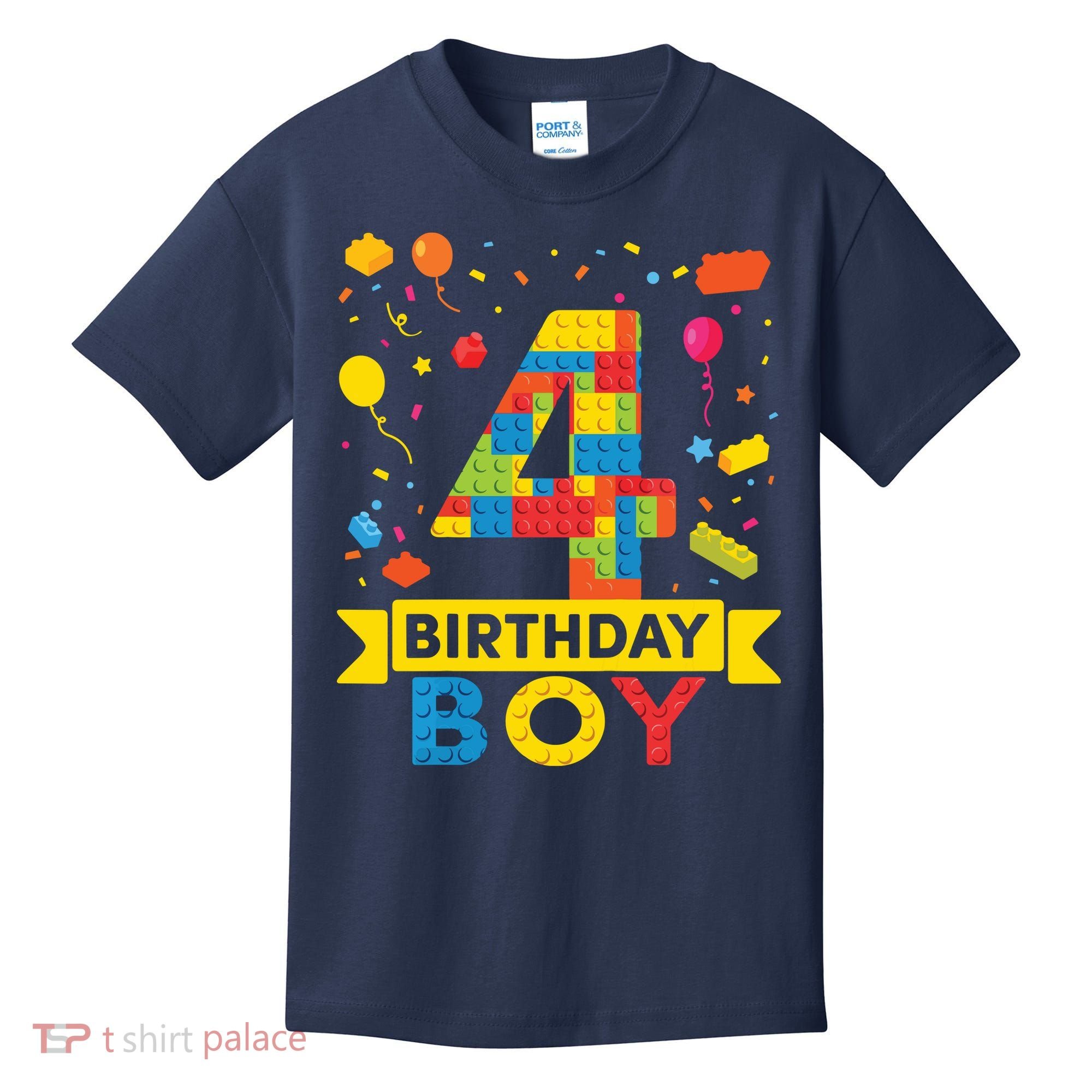 4 Year Old Building Blocks 4th Birthday Boy Kids T-Shirt