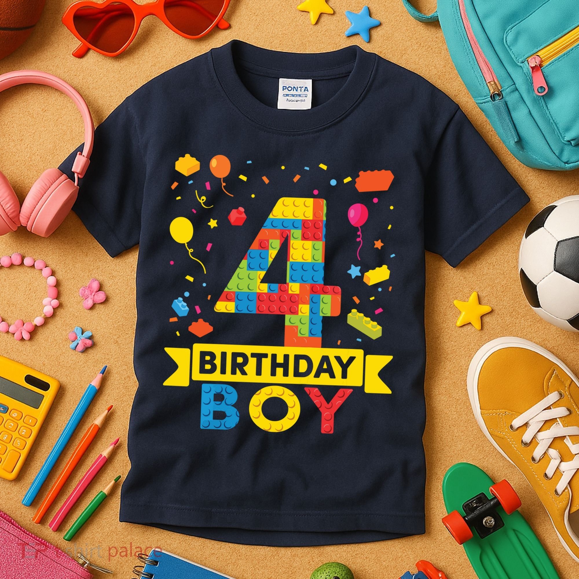 4 Year Old Building Blocks 4th Birthday Boy Kids T-Shirt