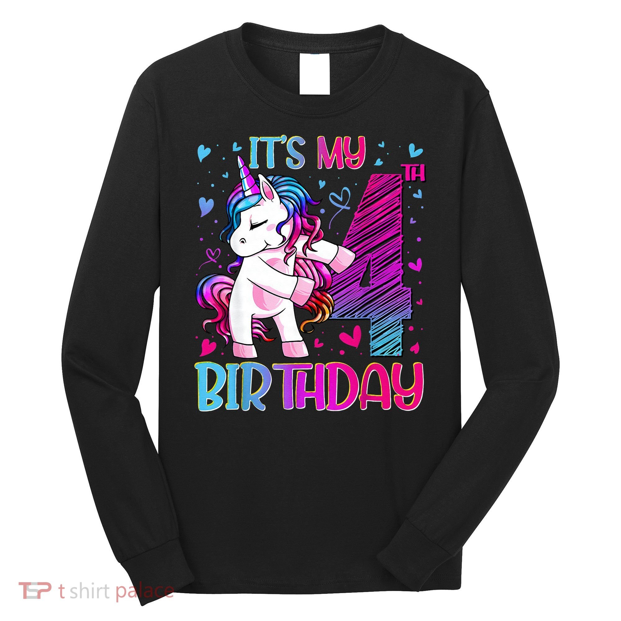 4 Years Old Unicorn Flossing 4th Birthday Unicorn Party Long Sleeve Shirt