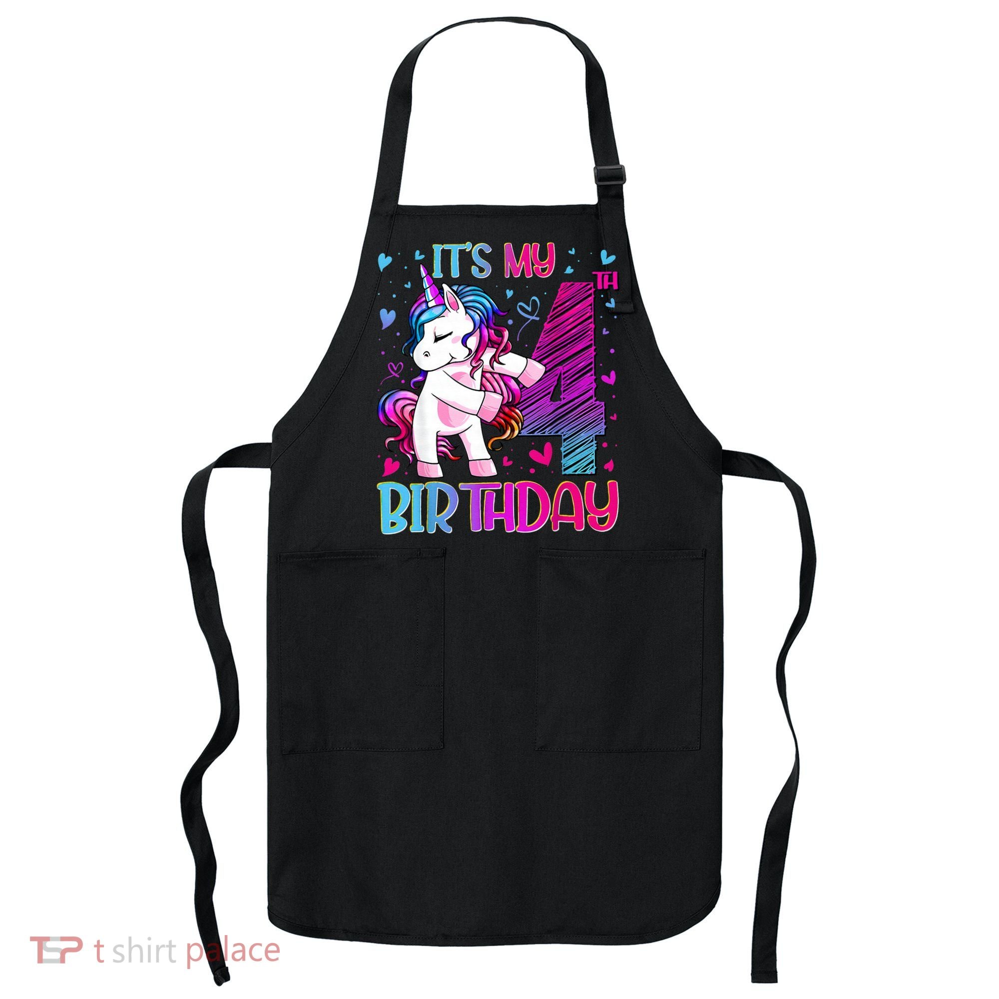 4 Years Old Unicorn Flossing 4th Birthday Unicorn Party Apron