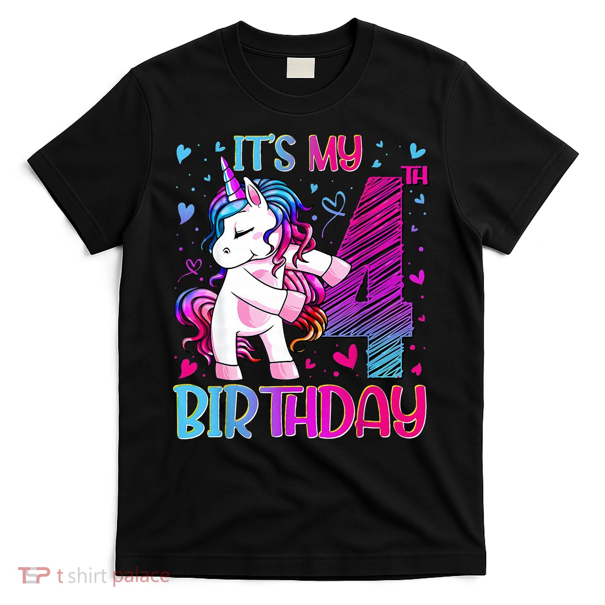 4 Years Old Unicorn Flossing 4th Birthday Unicorn Party T-Shirt