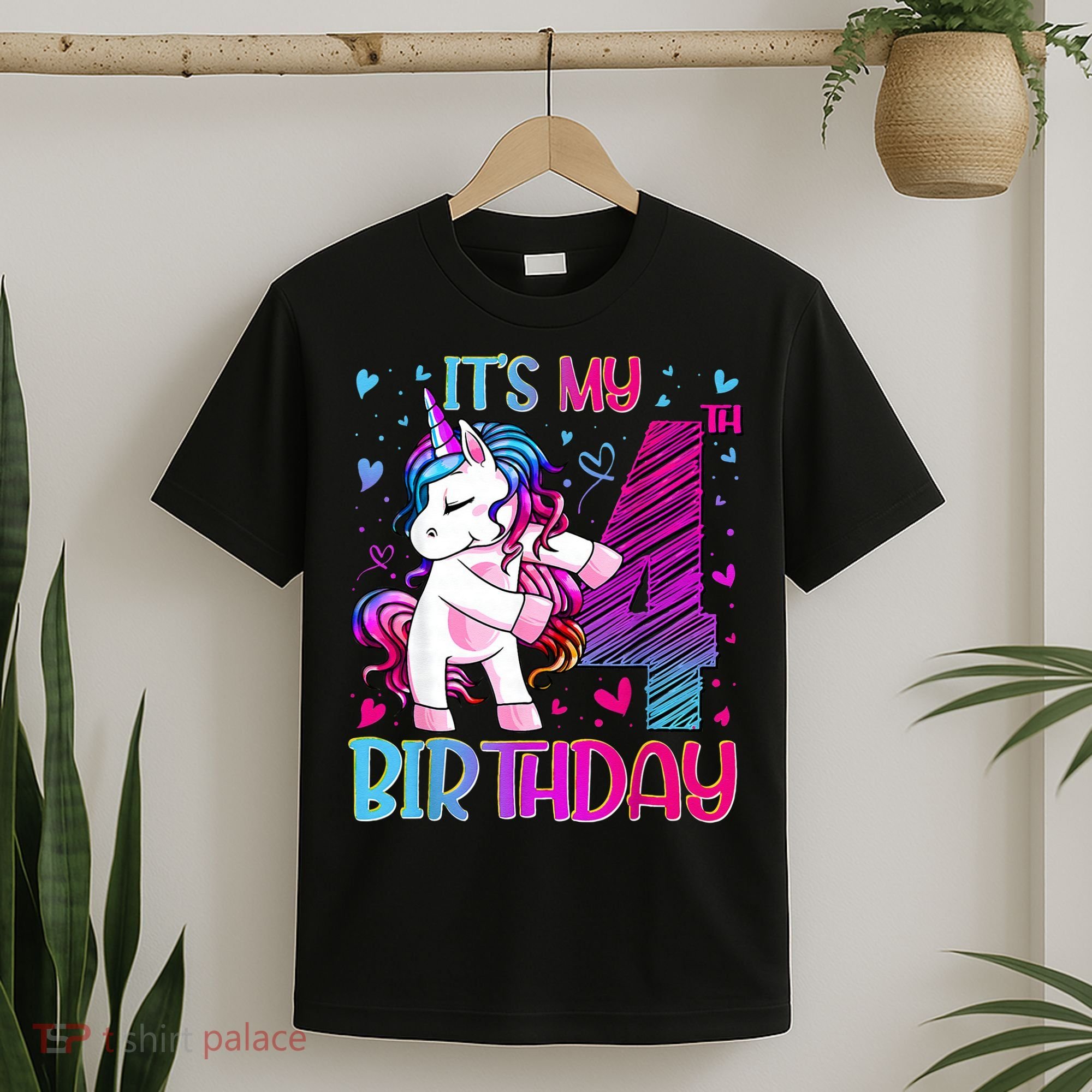 4 Years Old Unicorn Flossing 4th Birthday Unicorn Party T-Shirt