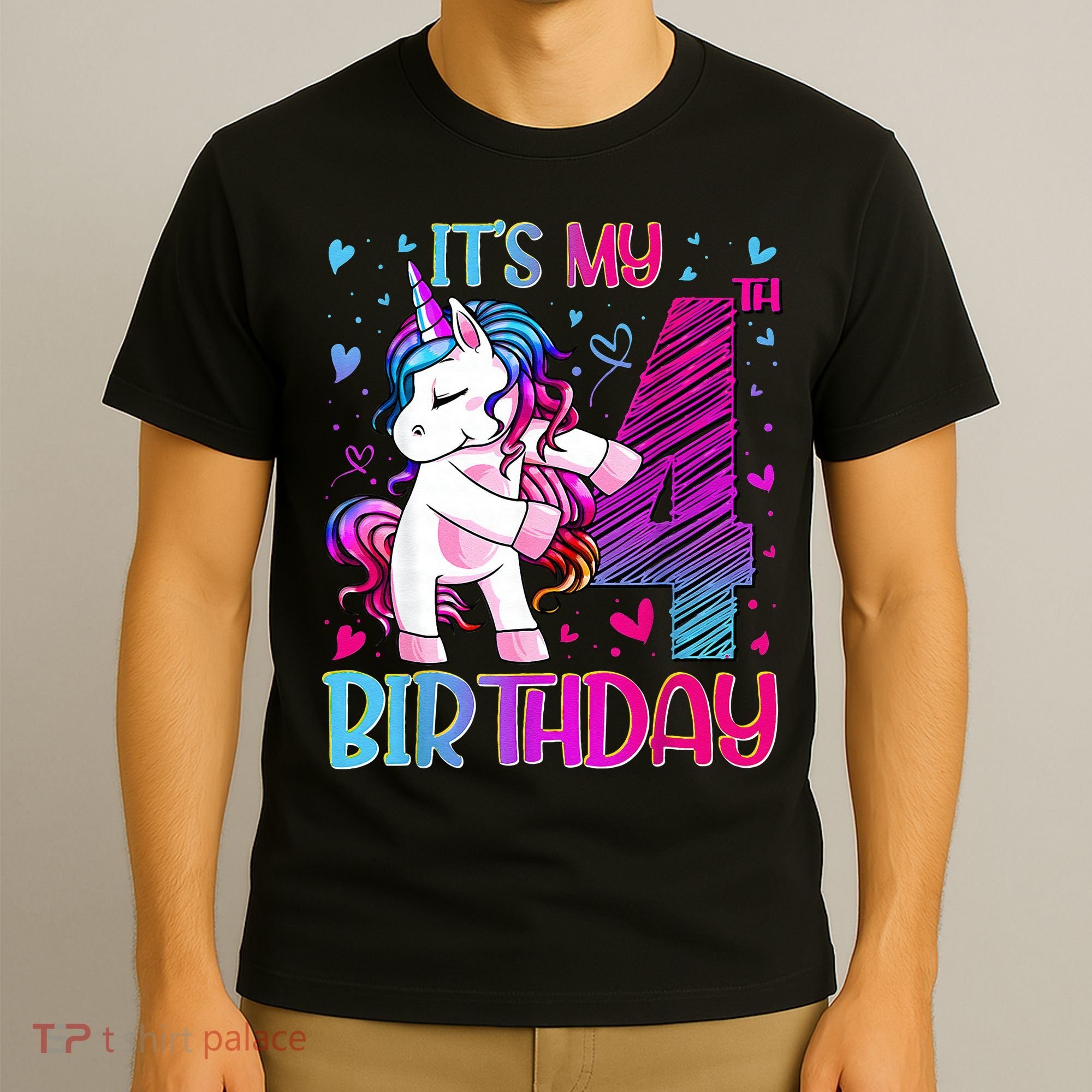 4 Years Old Unicorn Flossing 4th Birthday Unicorn Party T-Shirt