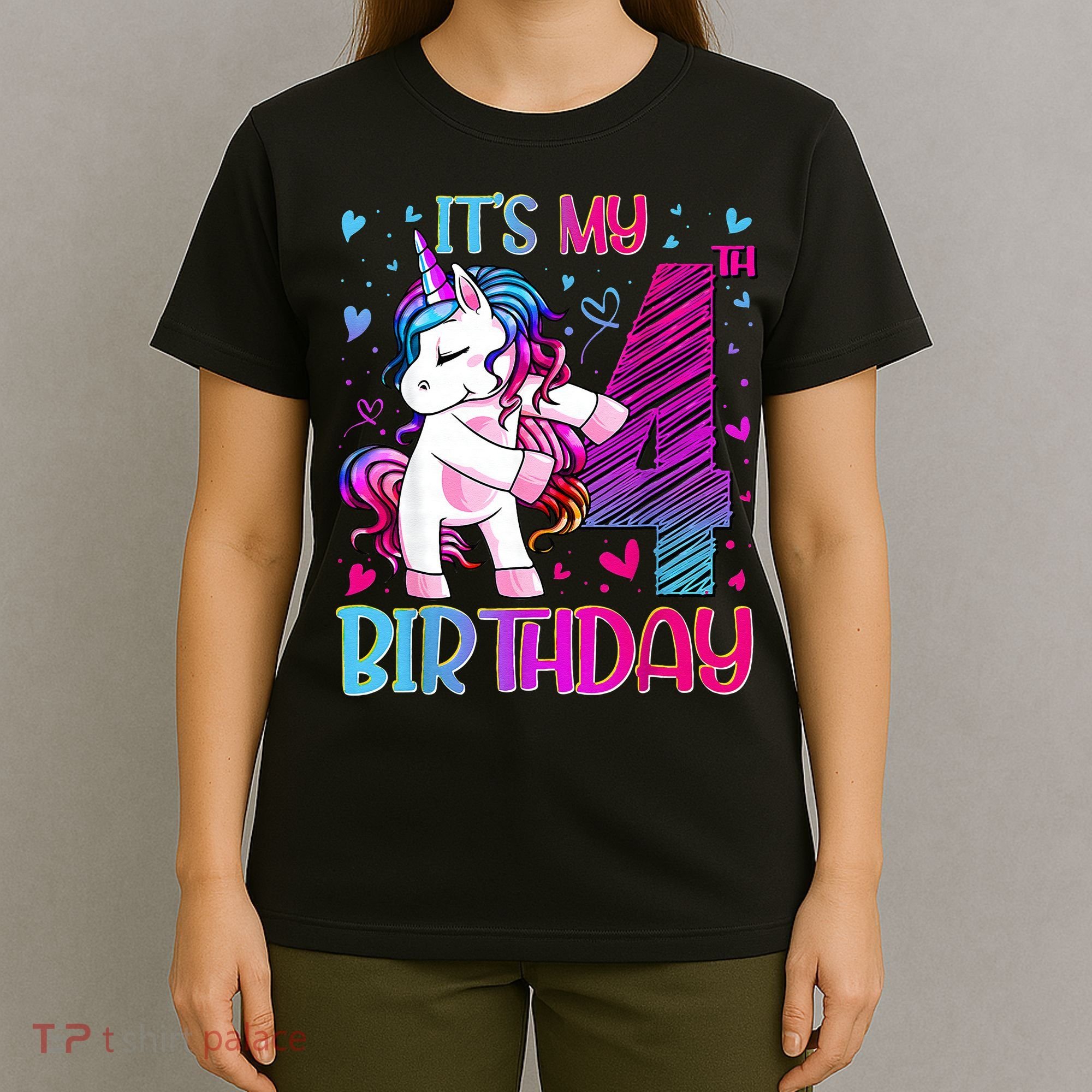 4 Years Old Unicorn Flossing 4th Birthday Unicorn Party T-Shirt