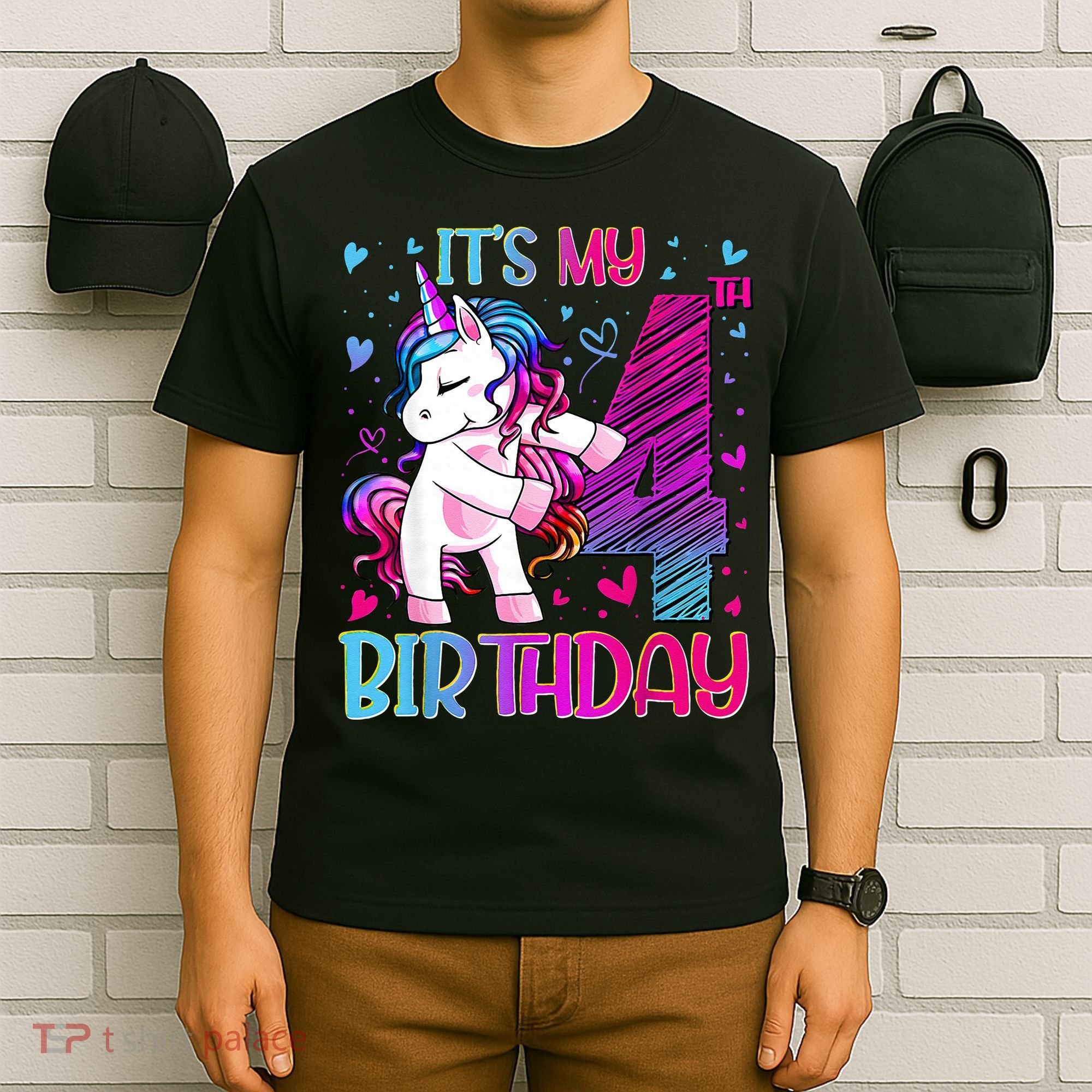 4 Years Old Unicorn Flossing 4th Birthday Unicorn Party T-Shirt