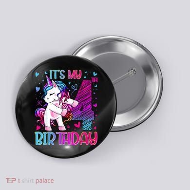 4 Years Old Unicorn Flossing 4th Birthday Unicorn Party Button
