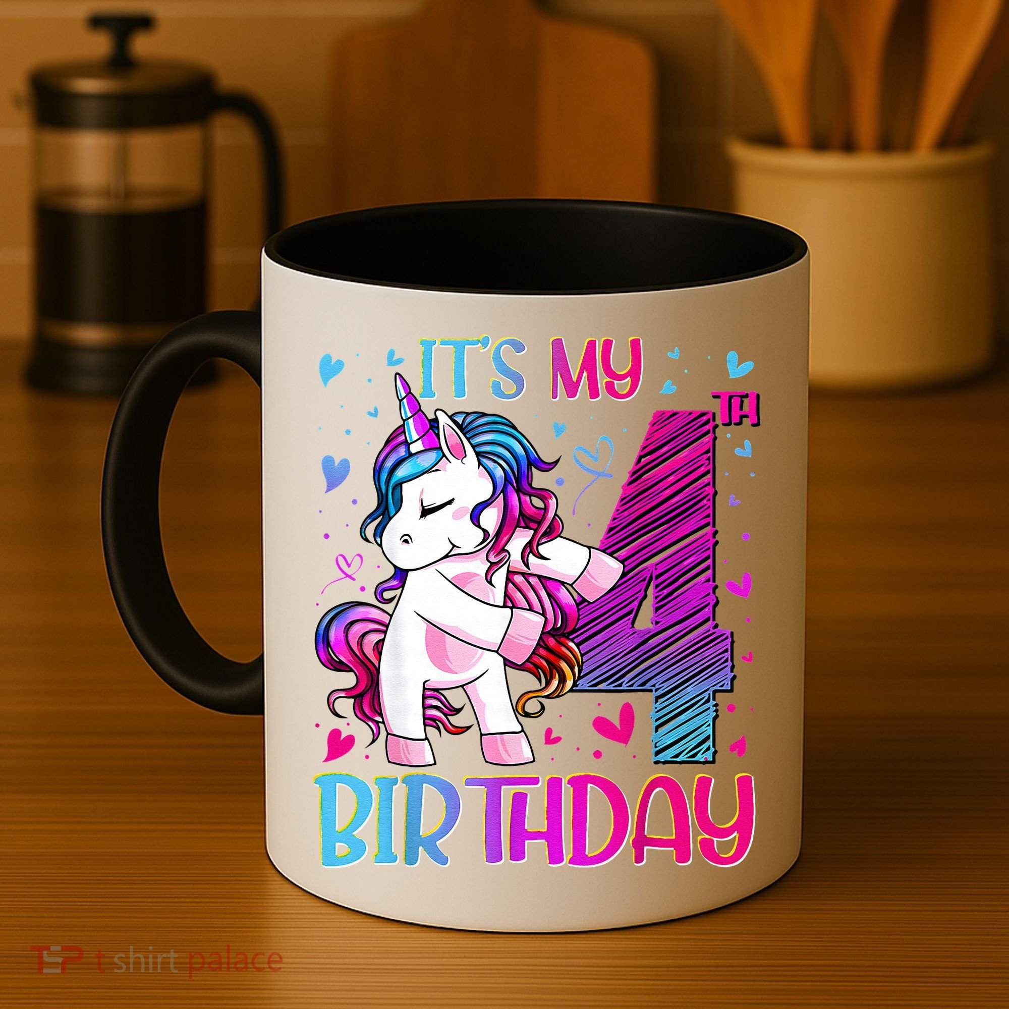 4 Years Old Unicorn Flossing 4th Birthday Unicorn Party Coffee Mug