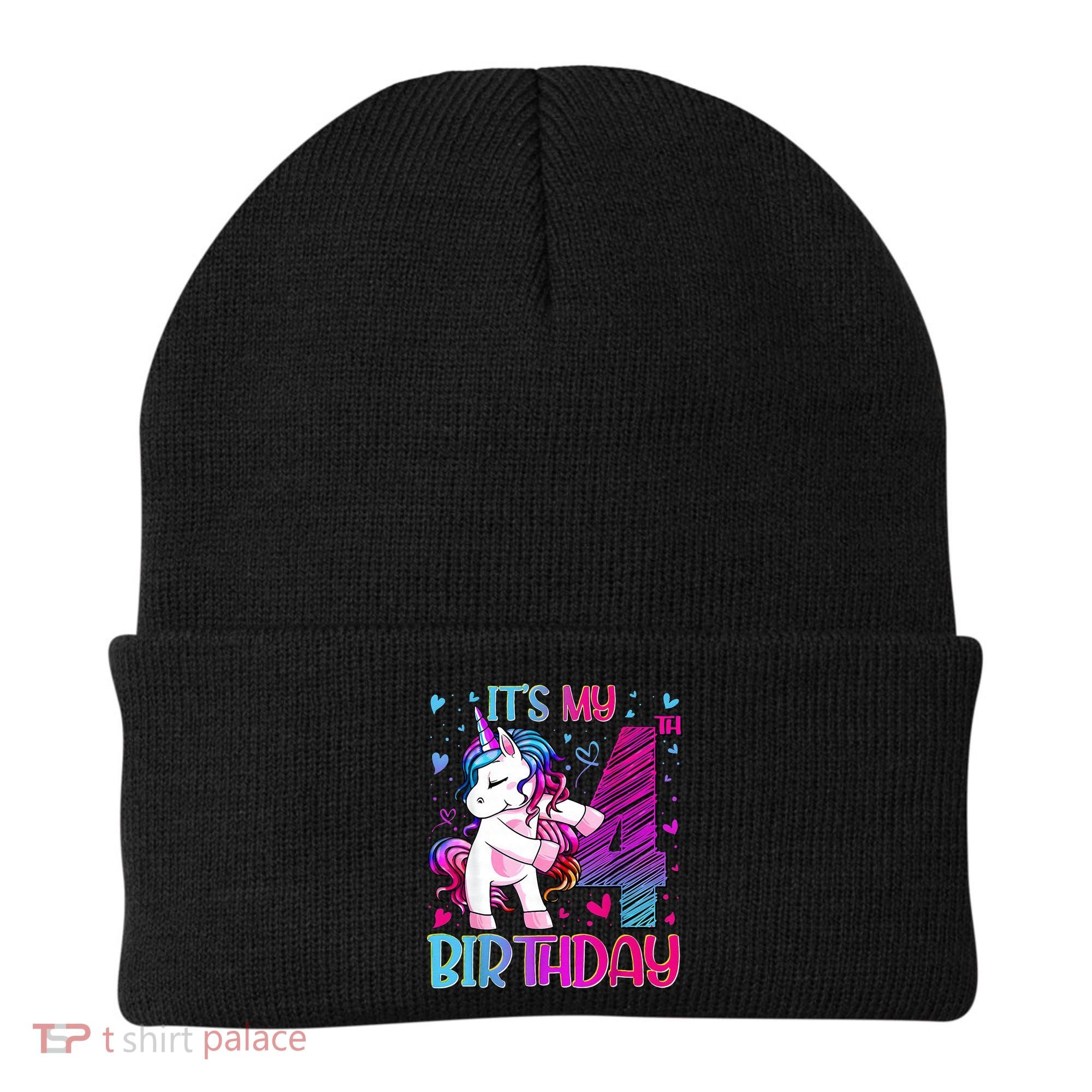 4 Years Old Unicorn Flossing 4th Birthday Unicorn Party Beanie