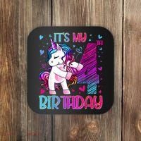 4 Years Old Unicorn Flossing 4th Birthday Unicorn Party Coaster thumb 0