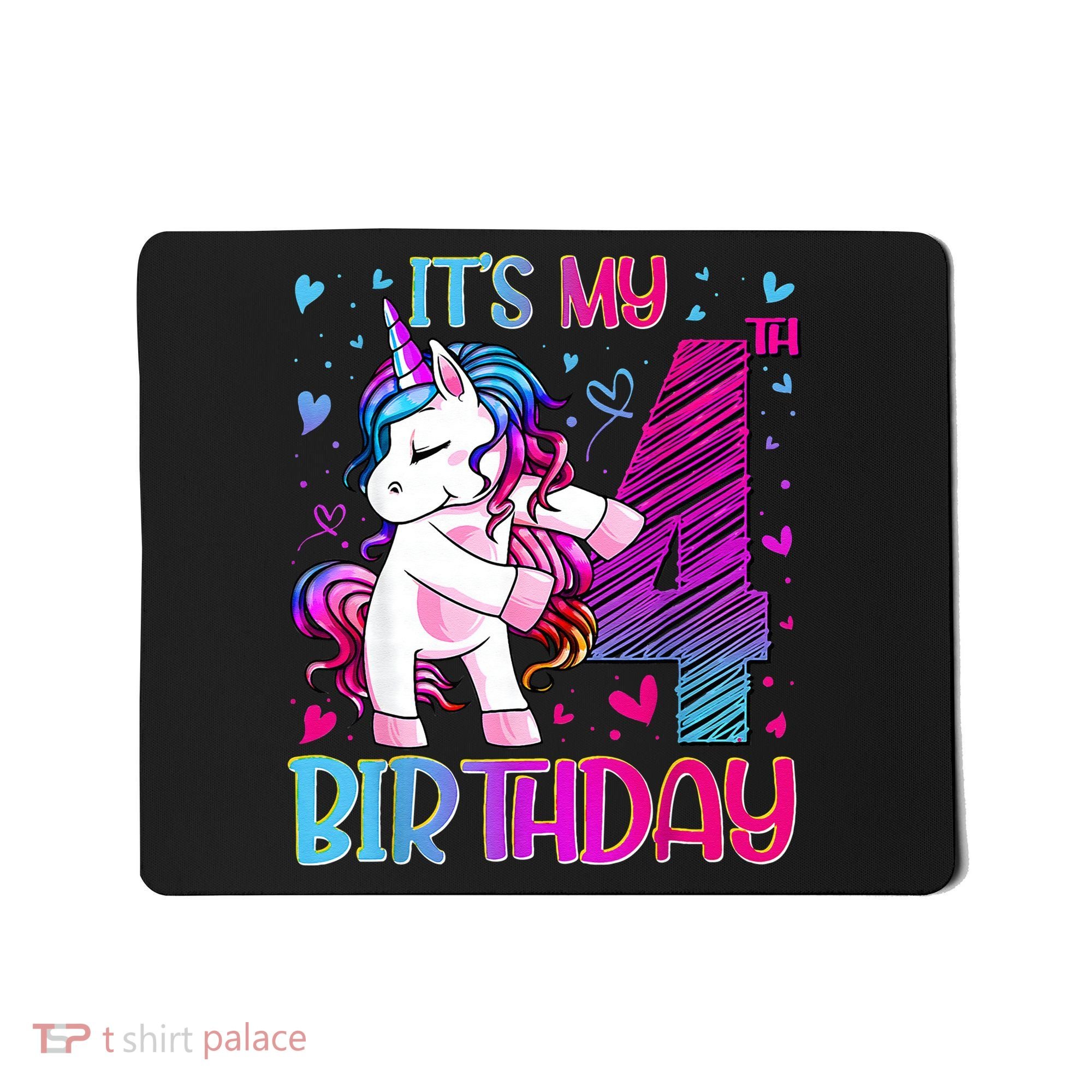 4 Years Old Unicorn Flossing 4th Birthday Unicorn Party Mousepad