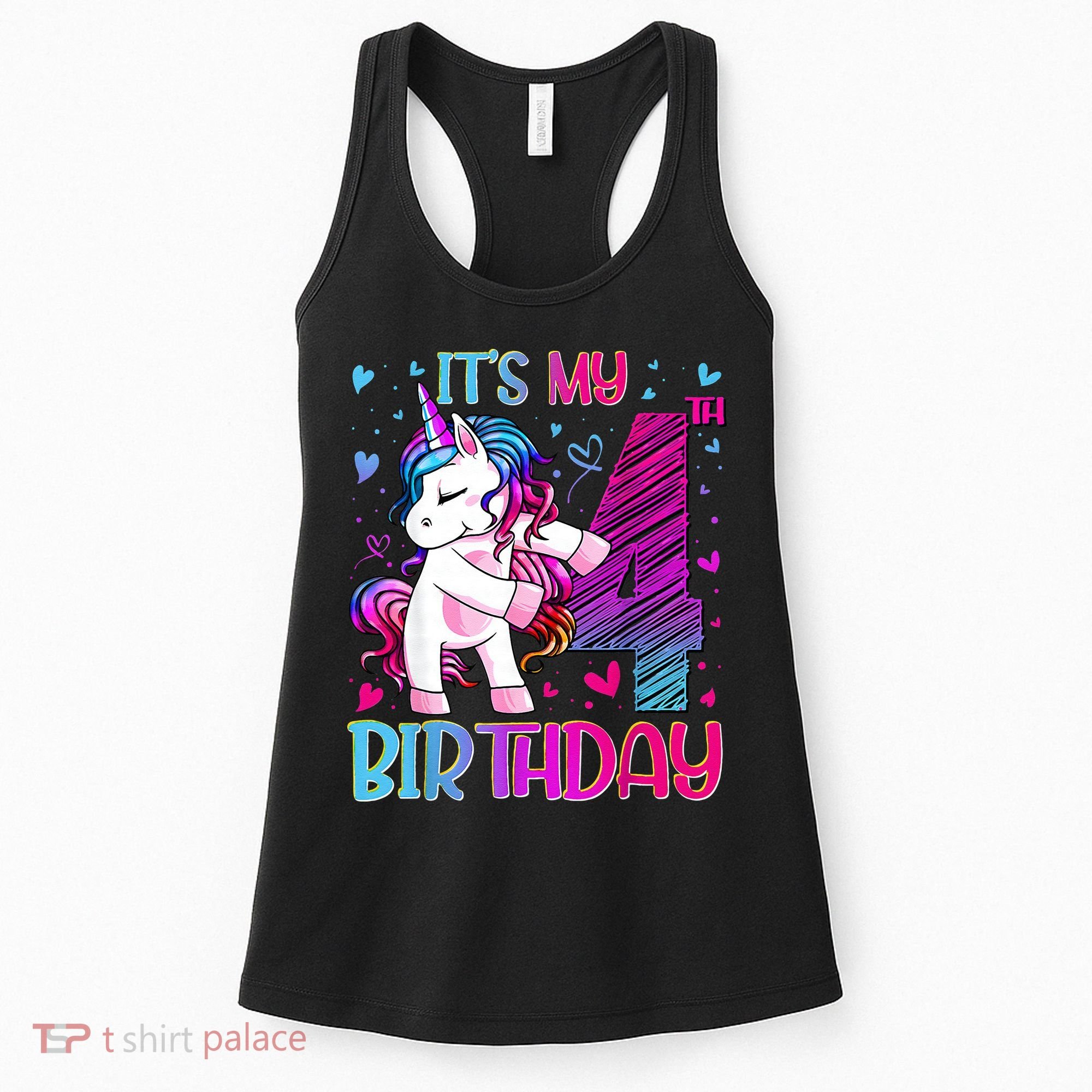 4 Years Old Unicorn Flossing 4th Birthday Unicorn Party Women's Tank Top