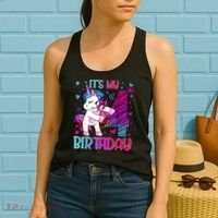 4 Years Old Unicorn Flossing 4th Birthday Unicorn Party Women's Tank Top thumb 2