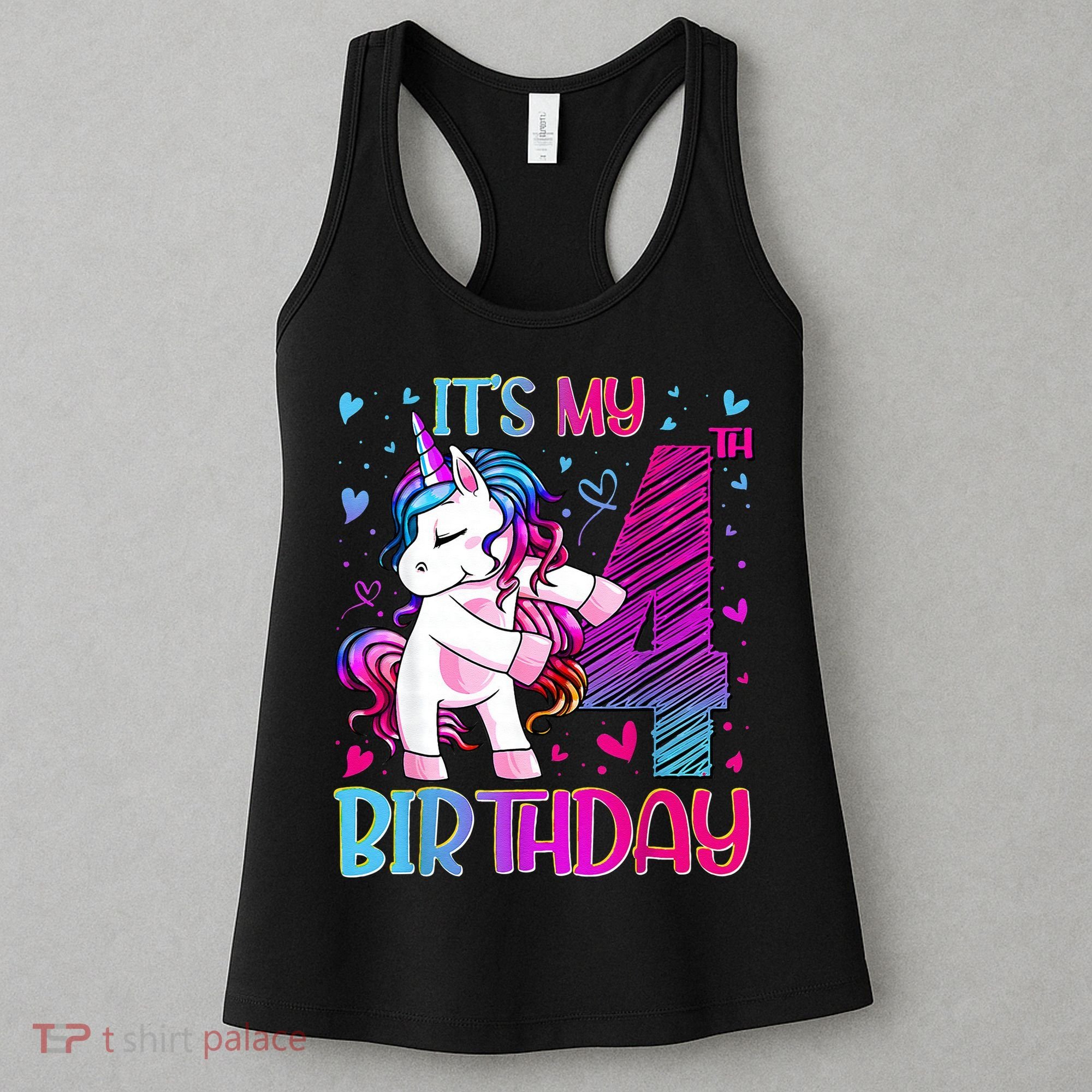 4 Years Old Unicorn Flossing 4th Birthday Unicorn Party Women's Tank Top