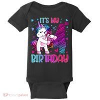 4 Years Old Unicorn Flossing 4th Birthday Unicorn Party Baby Bodysuit thumb 0