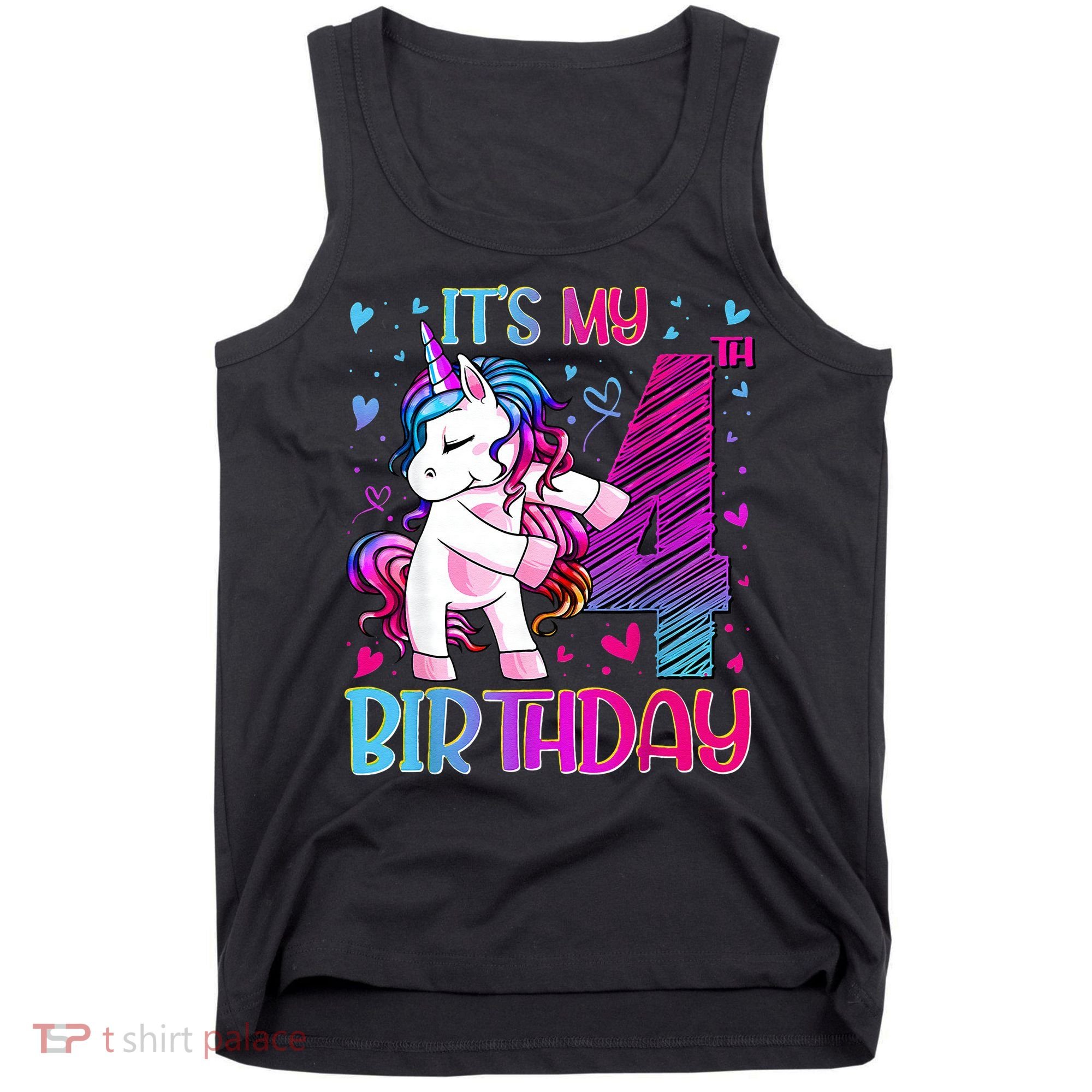 4 Years Old Unicorn Flossing 4th Birthday Unicorn Party Tank Top