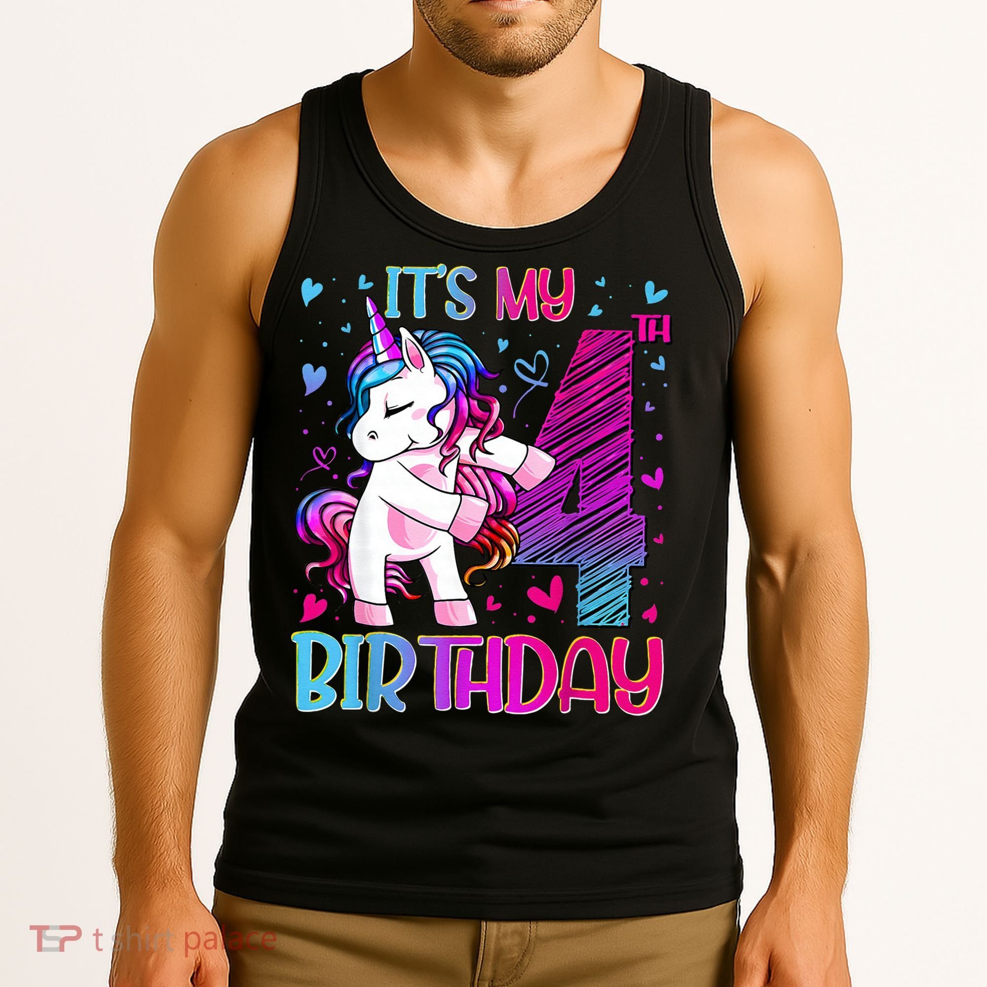 4 Years Old Unicorn Flossing 4th Birthday Unicorn Party Tank Top