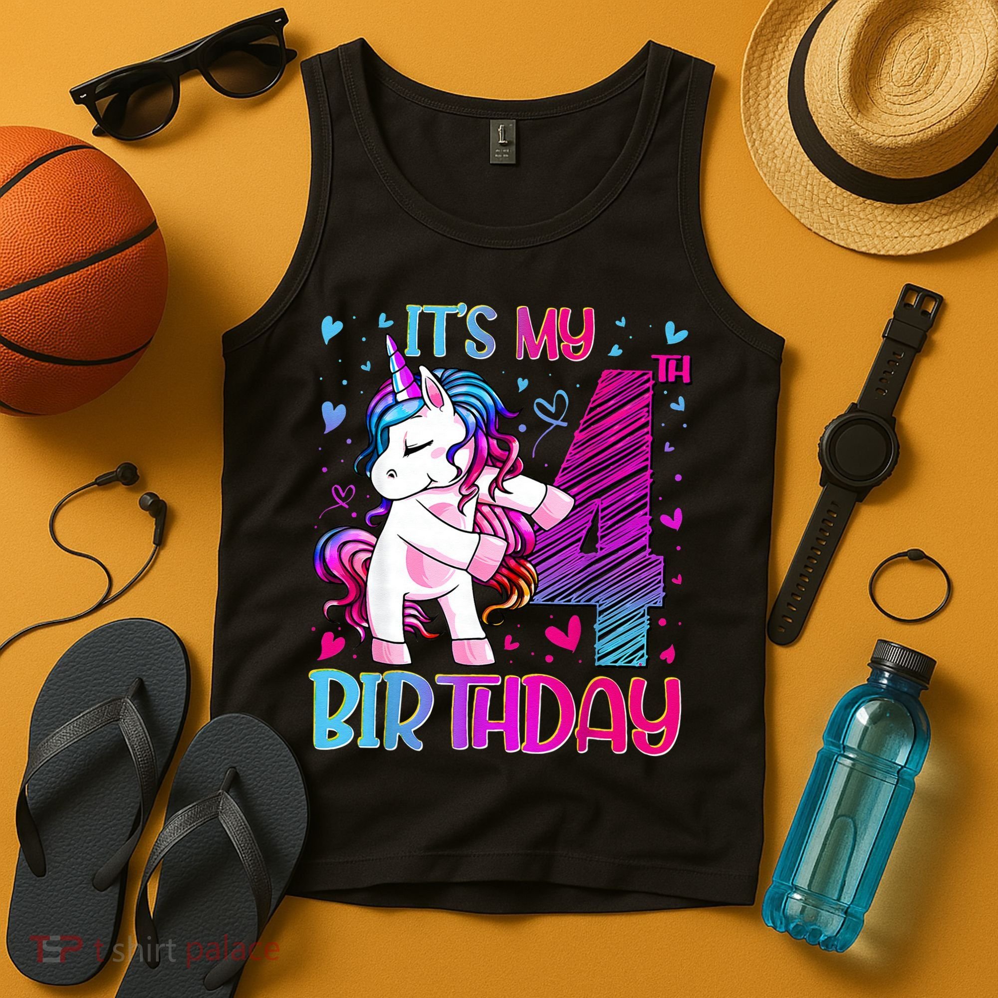 4 Years Old Unicorn Flossing 4th Birthday Unicorn Party Tank Top