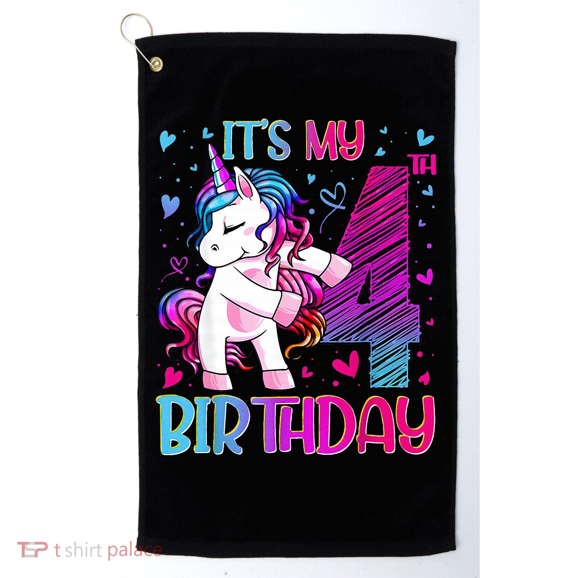 4 Years Old Unicorn Flossing 4th Birthday Unicorn Party Golf Towel