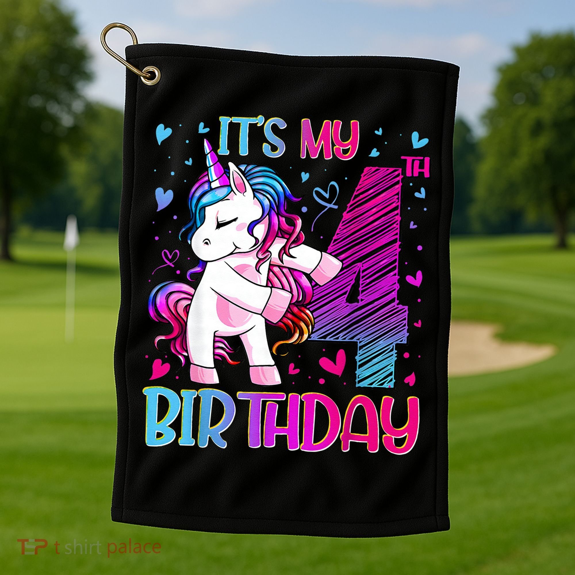 4 Years Old Unicorn Flossing 4th Birthday Unicorn Party Golf Towel