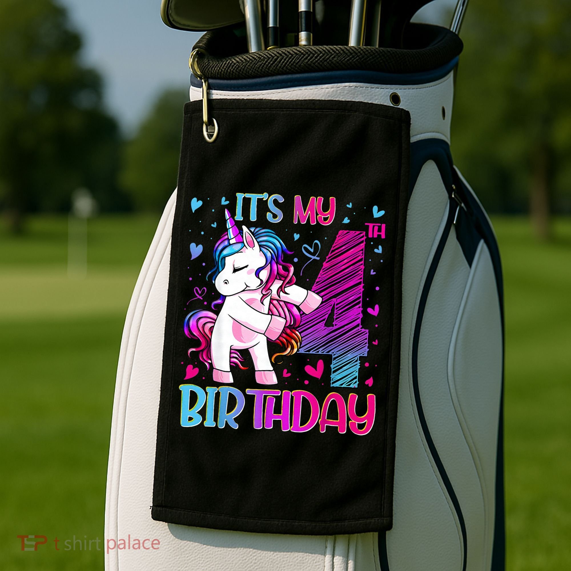 4 Years Old Unicorn Flossing 4th Birthday Unicorn Party Golf Towel