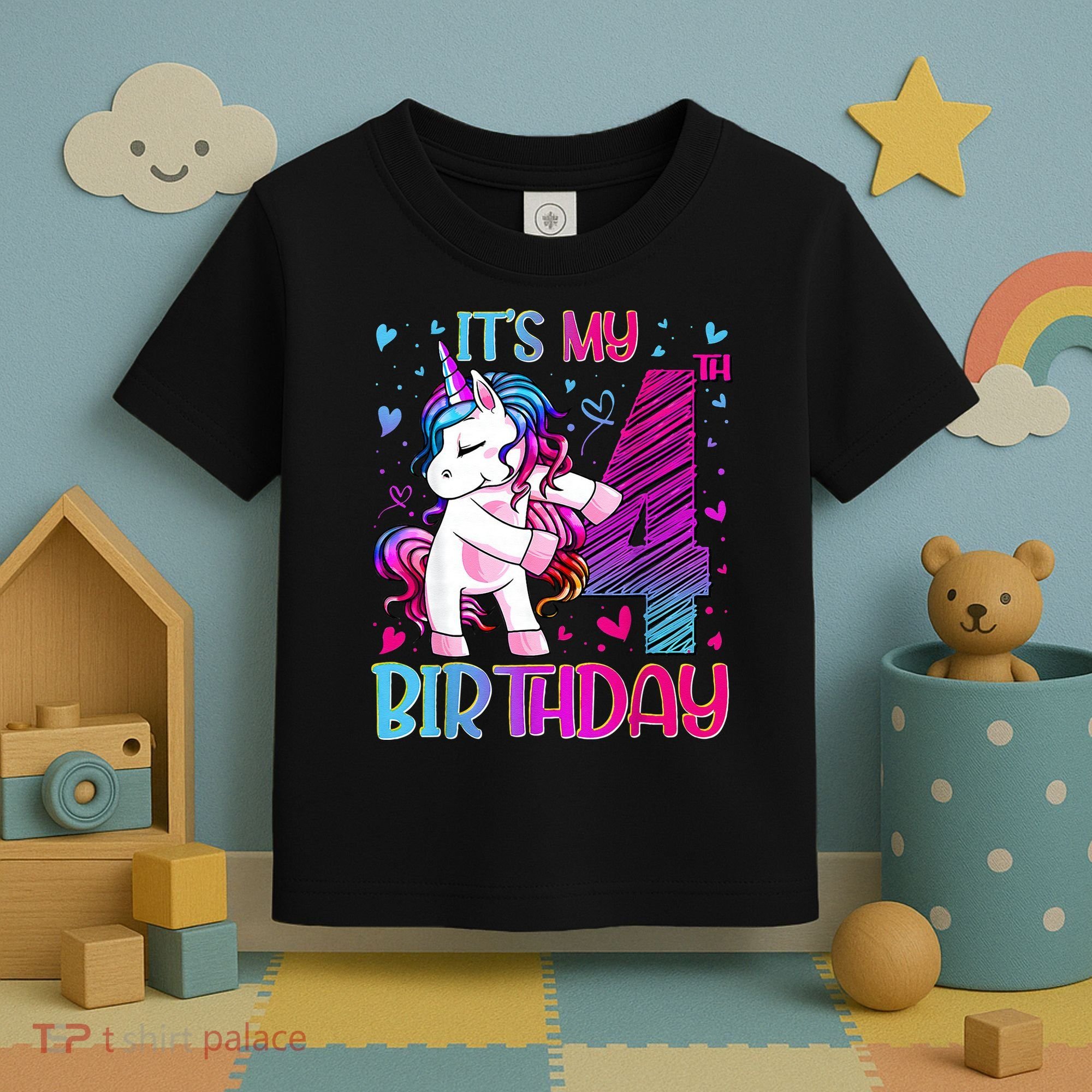 4 Years Old Unicorn Flossing 4th Birthday Unicorn Party Toddler T-Shirt