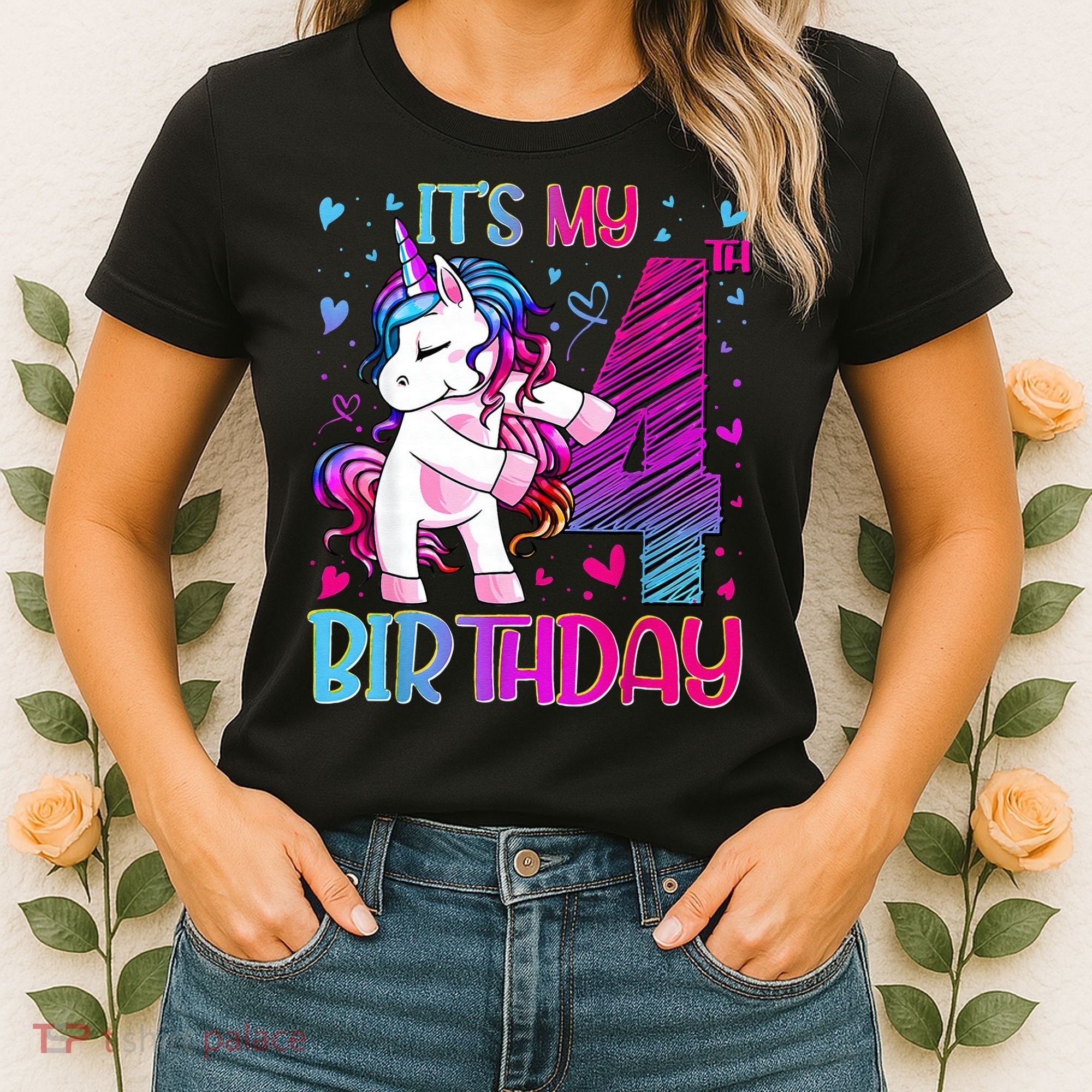 4 Years Old Unicorn Flossing 4th Birthday Unicorn Party Women's T-Shirt