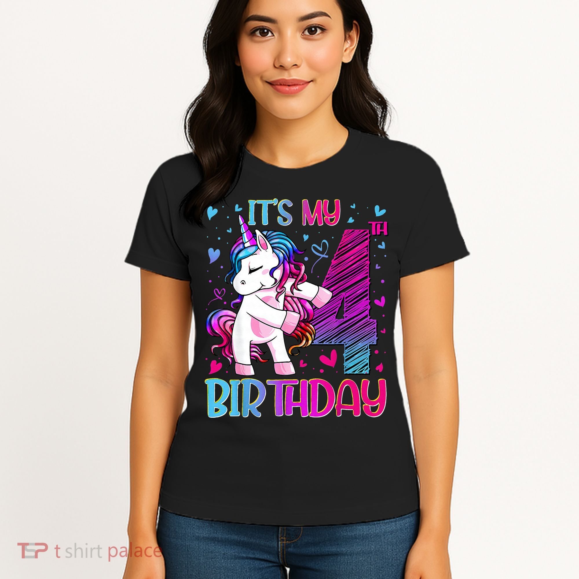 4 Years Old Unicorn Flossing 4th Birthday Unicorn Party Women's T-Shirt