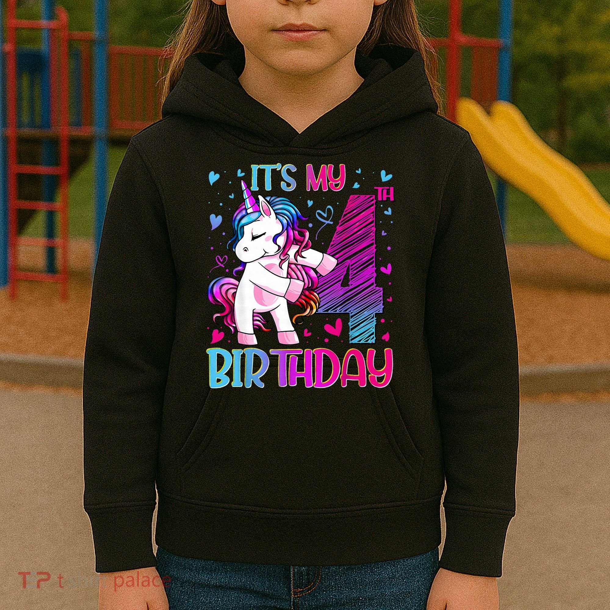 4 Years Old Unicorn Flossing 4th Birthday Unicorn Party Kids Hoodie