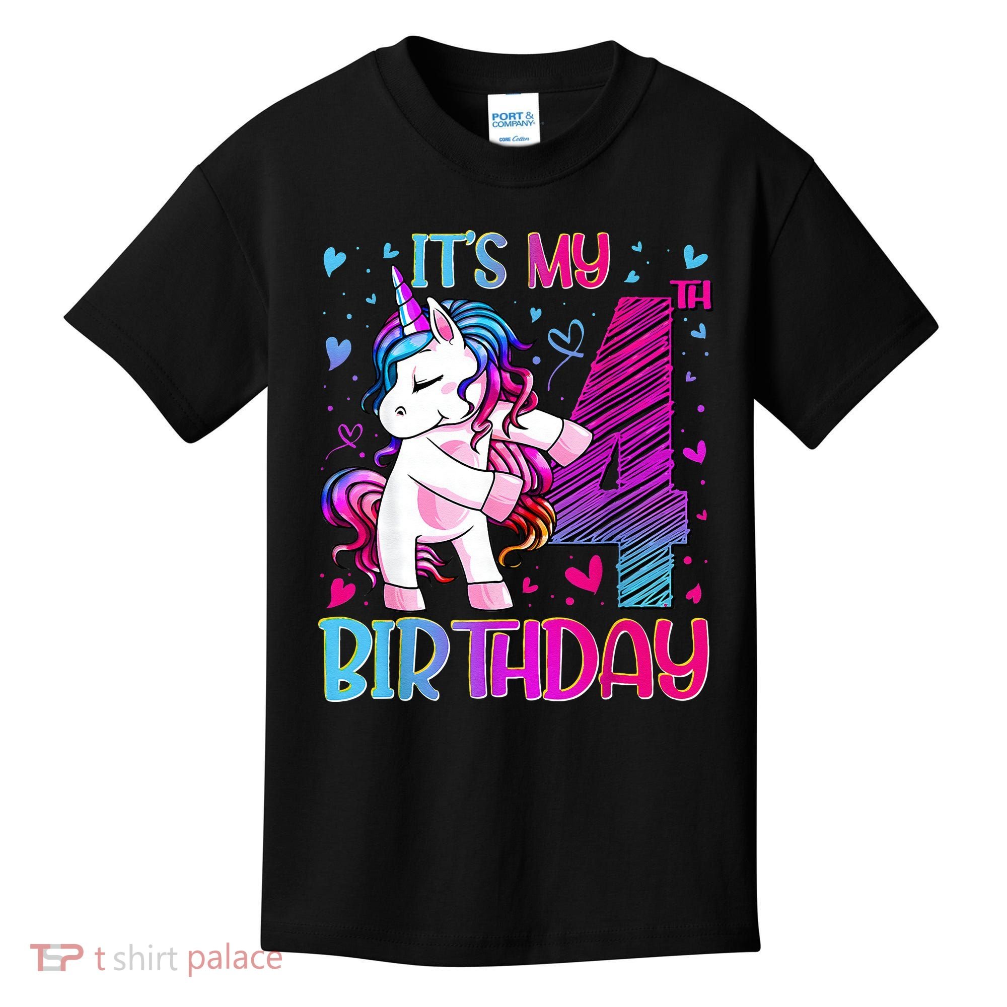 4 Years Old Unicorn Flossing 4th Birthday Unicorn Party Kids T-Shirt