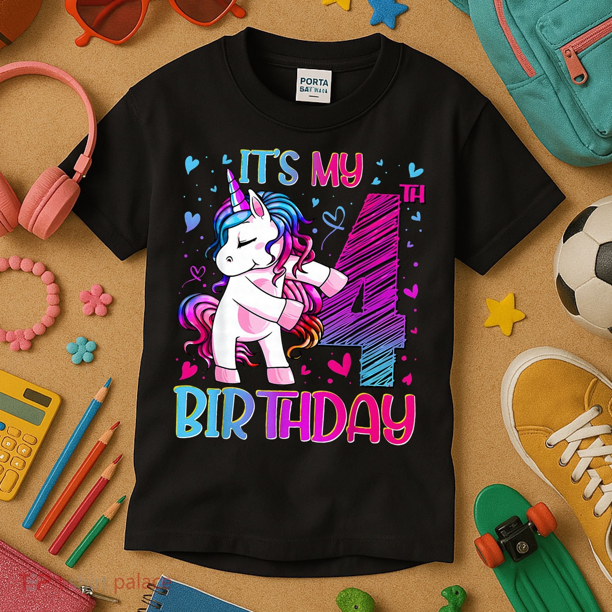 4 Years Old Unicorn Flossing 4th Birthday Unicorn Party Kids T-Shirt