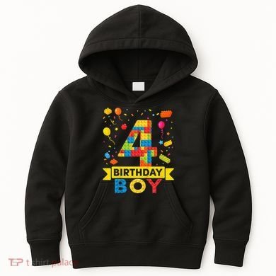 4 Year Old Building Blocks 4th Birthday Kids Hoodie