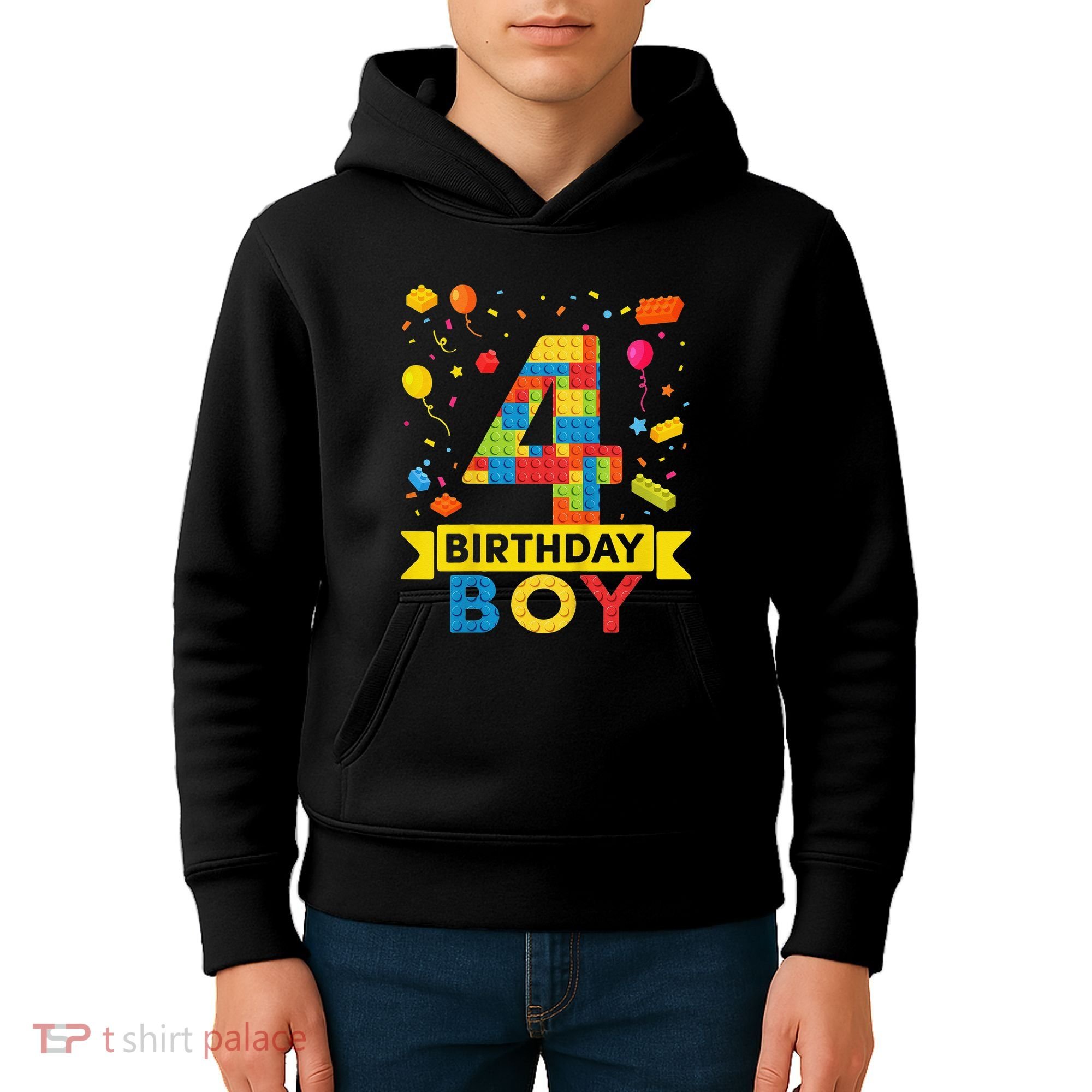 4 Year Old Building Blocks 4th Birthday Kids Hoodie