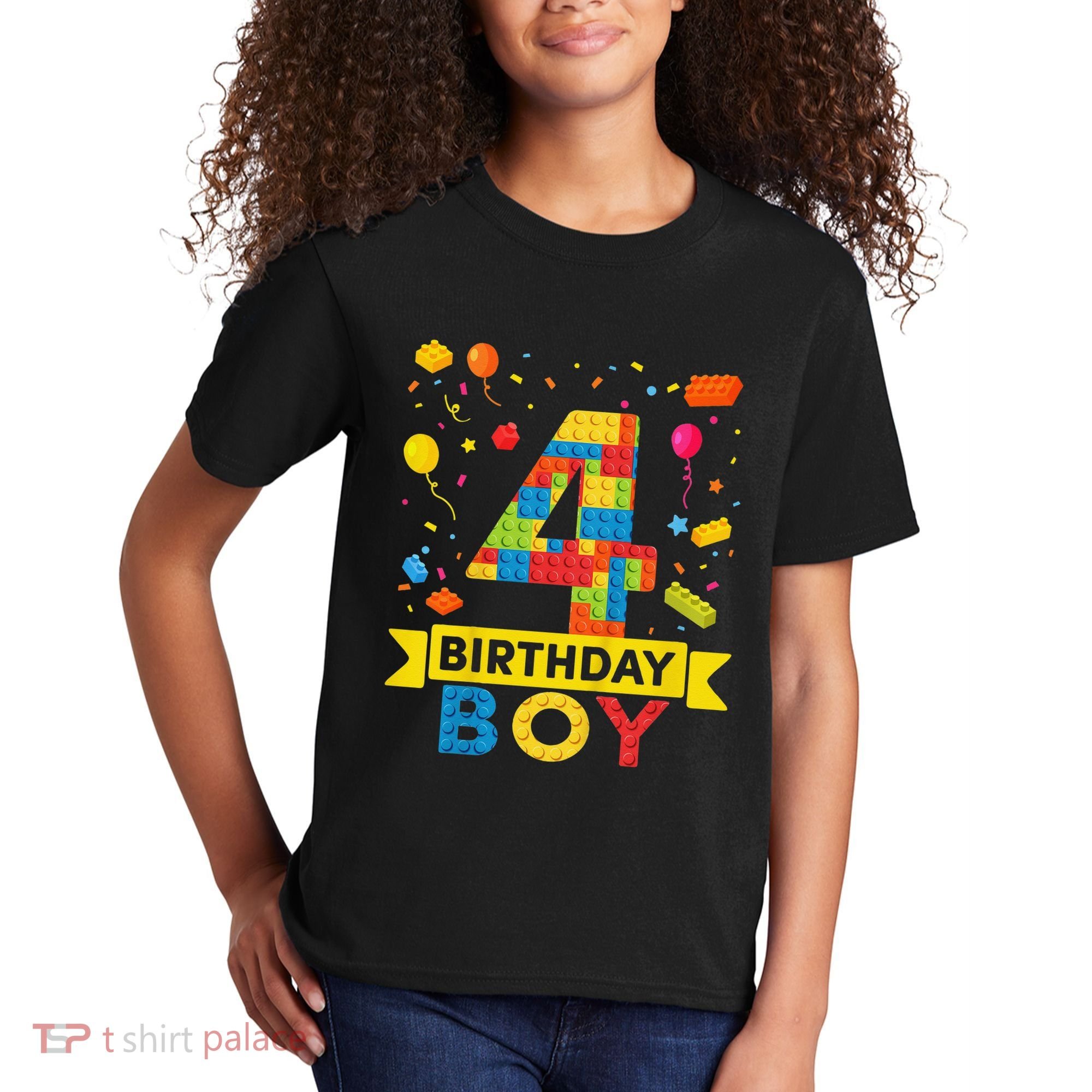 4 Year Old Building Blocks 4th Birthday Kids T-Shirt
