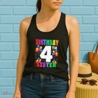 4 Years Old ItS My 4th Birthday Crew Balloons For Sister Women's Tank Top thumb 2
