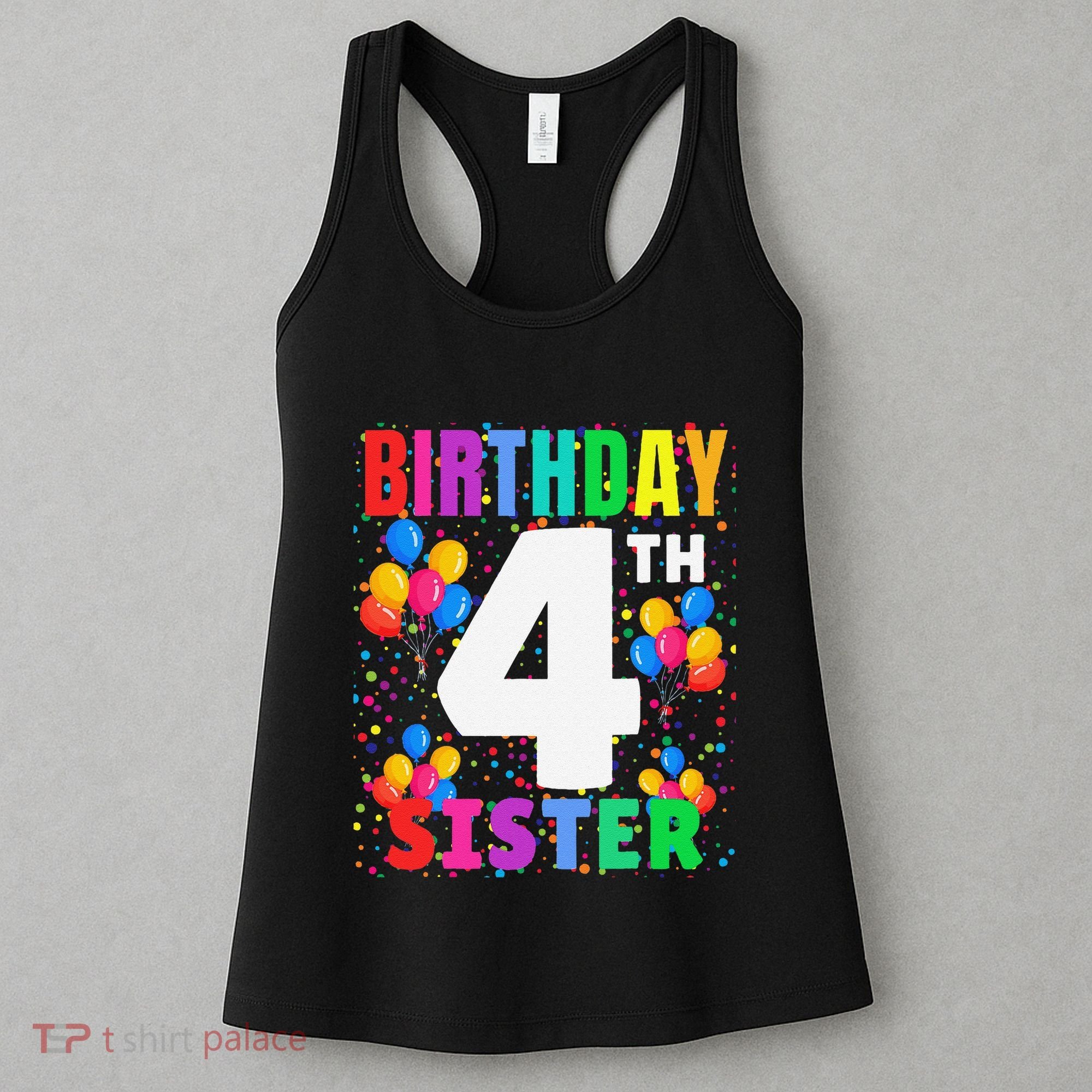 4 Years Old ItS My 4th Birthday Crew Balloons For Sister Women's Tank Top