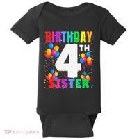 4 Years Old ItS My 4th Birthday Crew Balloons For Sister Baby Bodysuit thumb 0