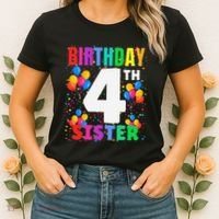 4 Years Old ItS My 4th Birthday Crew Balloons For Sister Women's T-Shirt thumb 2