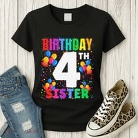 4 Years Old ItS My 4th Birthday Crew Balloons For Sister Women's T-Shirt thumb 3