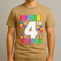 4 Years Old ItS My 4th Birthday Crew Balloons For Sister T-Shirt thumb 3