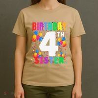 4 Years Old ItS My 4th Birthday Crew Balloons For Sister T-Shirt thumb 4